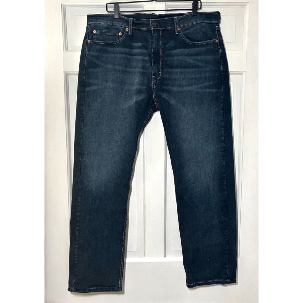 Levis 505 Regular Fit Straight Leg Men's 38x30 Dark Wash Denim Blue Jeans Zip - Picture 6 of 9
